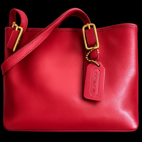 Coach Hamptons Tote 9818 Red Glove-Tanned Leather | Brass Hardware | Vintage USA - Picture 5 of 8